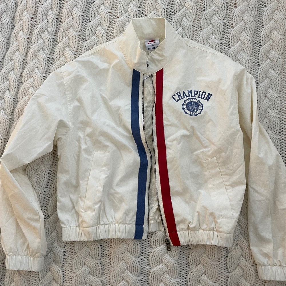 Champion Vintage-Style Track Jacket  Cream / Red & Blue Stripe